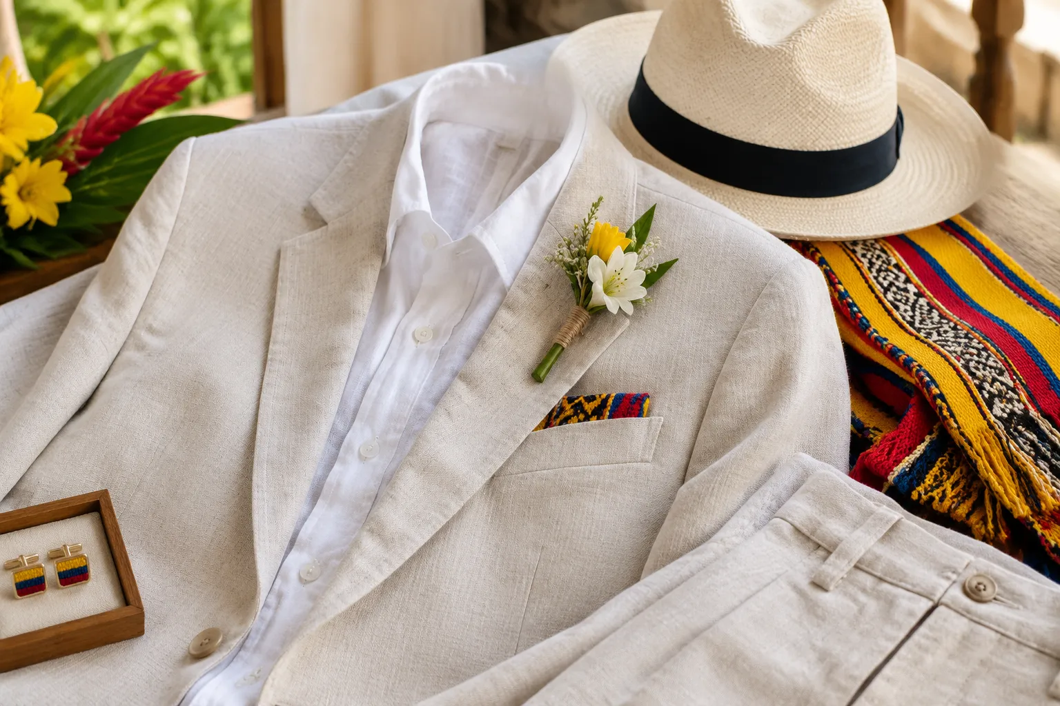 Lightweight formal clothing and regional textile details for wedding planning