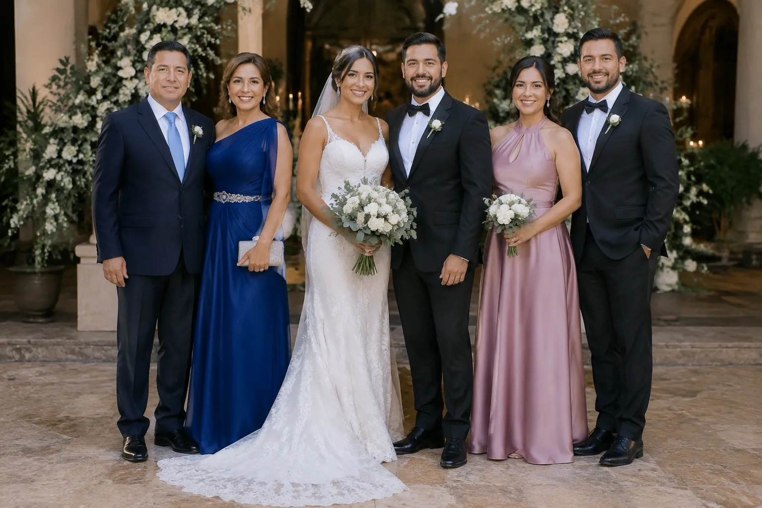 Padrino and madrina outfits coordinated with a wedding party