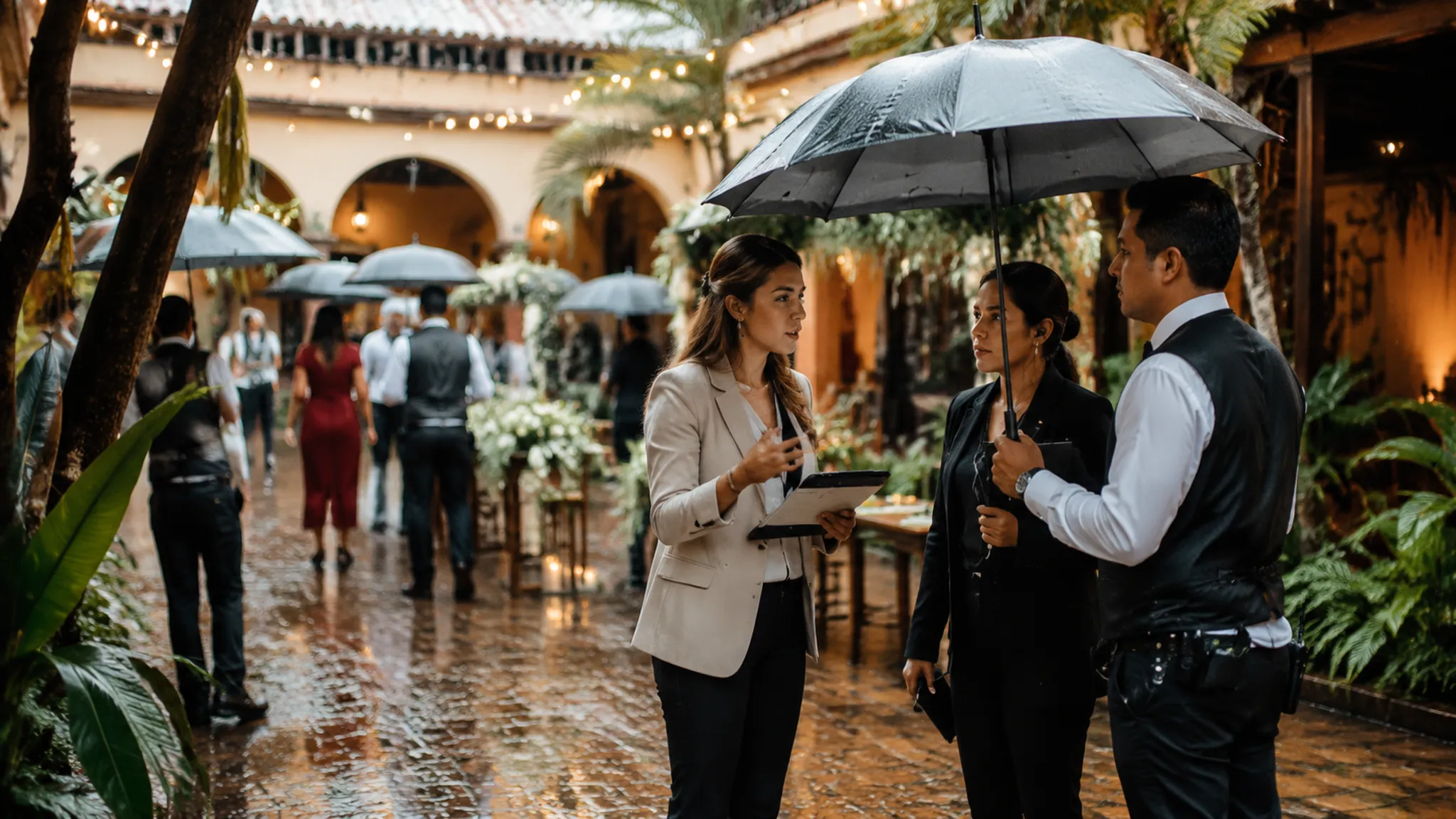 Wedding weather contingency coordination for guests, suppliers, and venue staff