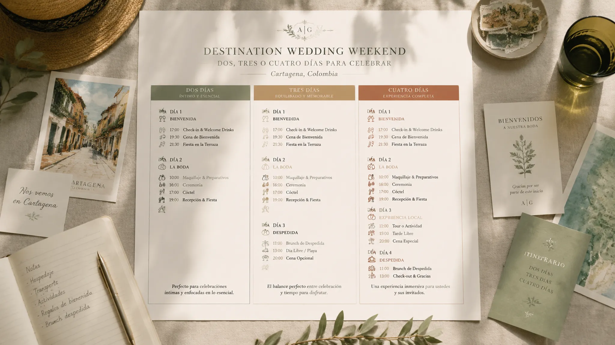 Destination wedding weekend format planning board