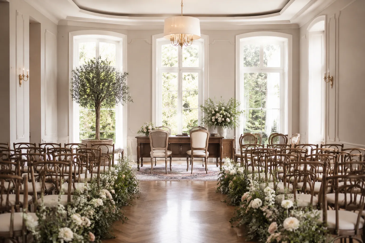 Civil ceremony entrance with a reserved place for wedding witnesses